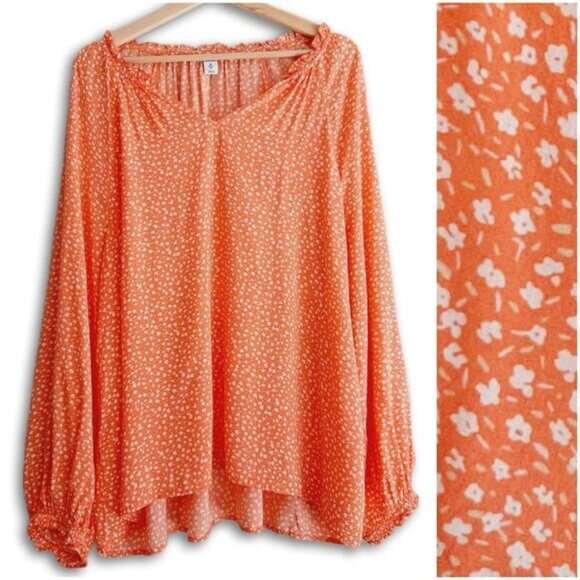 OLD NAVY Long Sleeve Light Flowy Pink Ditsy Floral Blouse Sz XL - Picture 1 of 13